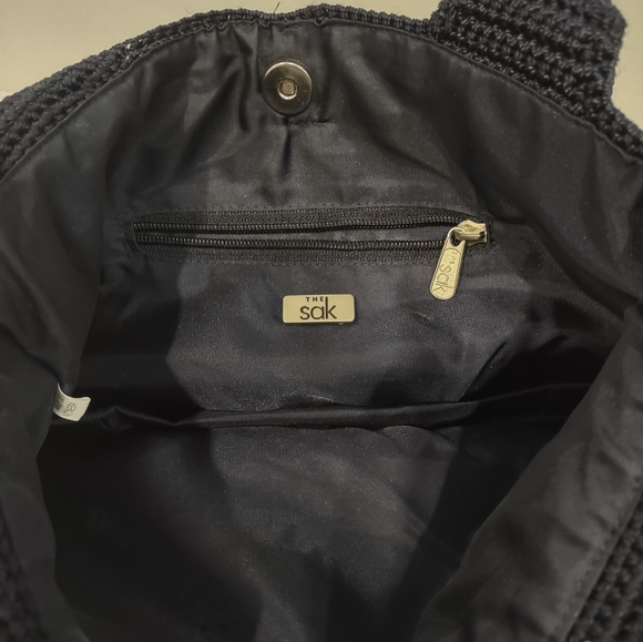 EUC The SAX Knit Crochet Bucket BAG SHOULDER w/Tag Dark Navy Blue - Picture 7 of 7